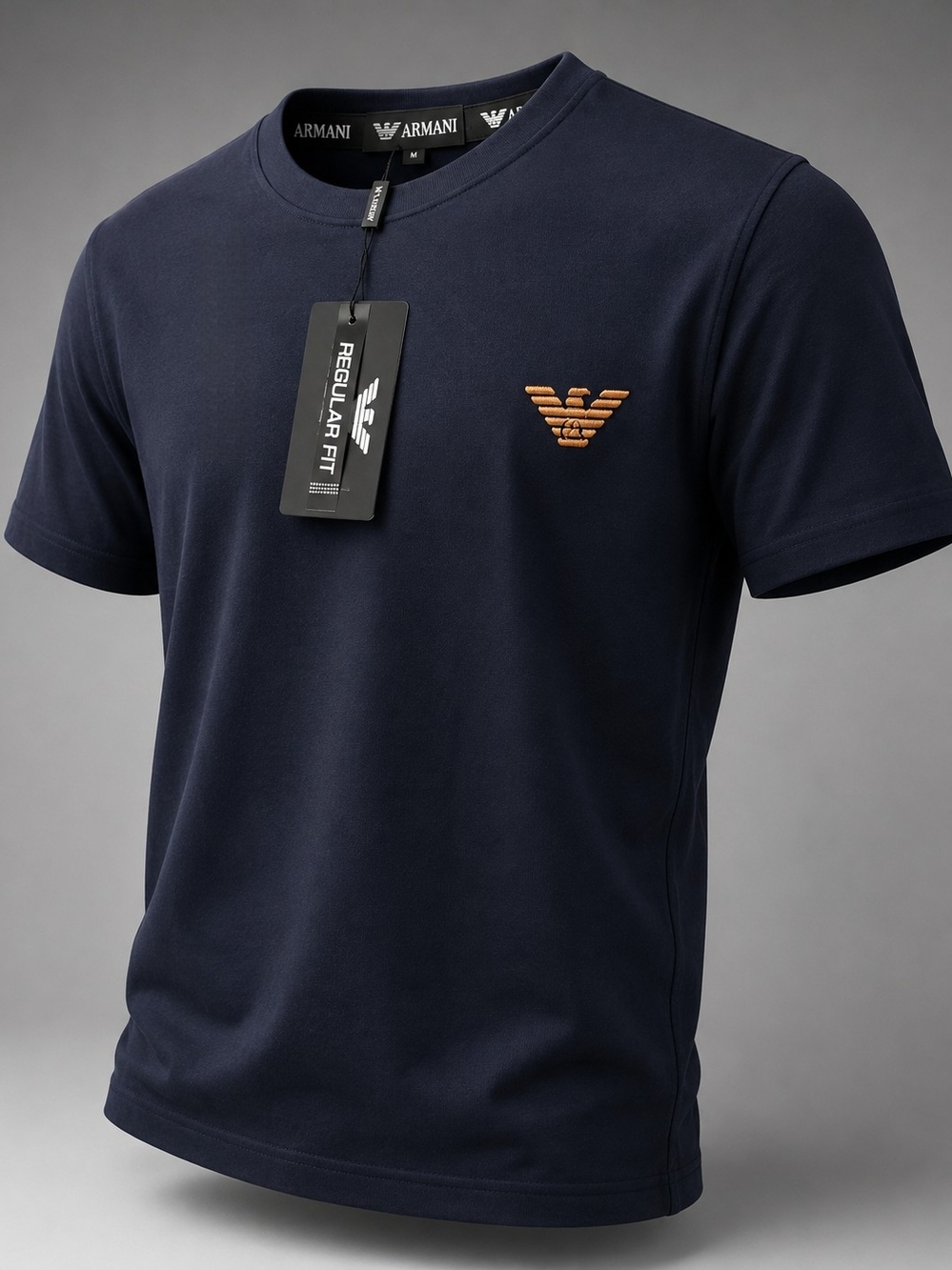 Giorgio Armani Navy Short Sleeve Crewneck T-Shirt with Gold Logo